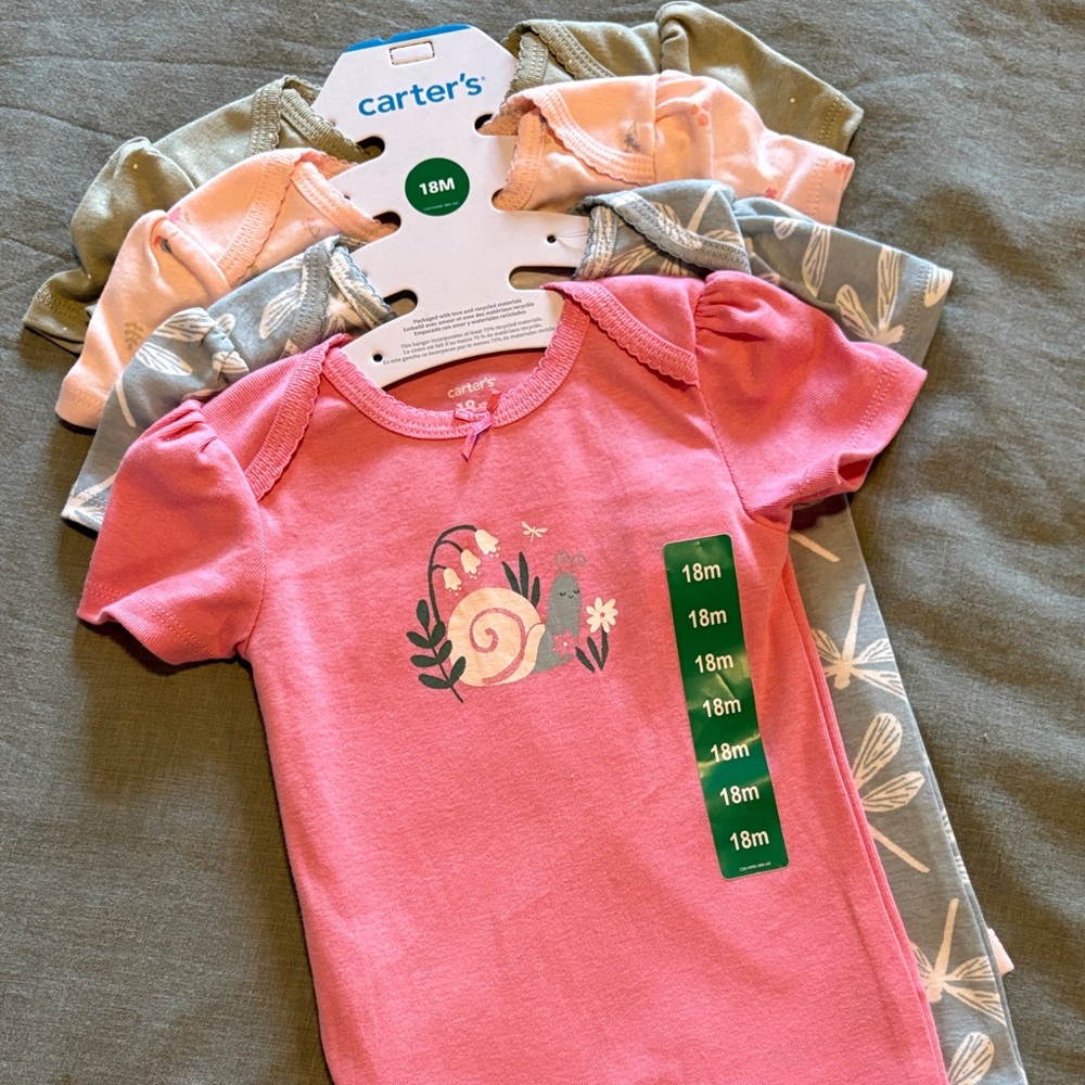 Carter's Pink and Green Printed T-Shirt Onsie Set for Girls 18M